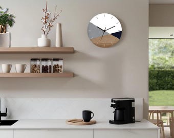 Geometric Wall Clock, Minimalist Wall Clock, Large Wall Clock, Nordic Wall Clock, Decorative Bedroom Clock, Contemporary wooden Wall clock
