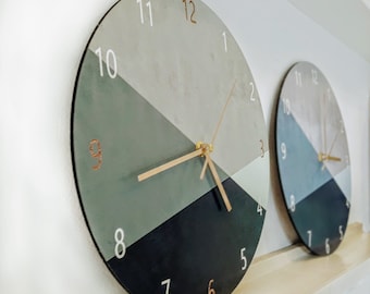 Large Wall Clock Modern, Bedroom Green Wall Clock, Kitchen Wall Clock Round, Geometric wall clock, Unique and Modern Wall Clock Gift