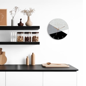 Large Wall Clock, Silent Wall Clock, Bedroom Wall Clock, Kitchen Round Wall Clock, Black wood wall clock, Minimalist design printed in wood