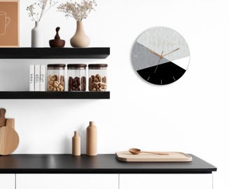 Large Wall Clock, Silent Wall Clock, Bedroom Wall Clock, Kitchen Round Wall Clock, Black wood wall clock, Minimalist design printed in wood