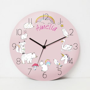 Personalized kids clock, Children&#39;s Personalised Animal Clock, Baby&#39;s Wall clock, Children&#39;s clock, Animals Wall Clock, Your child name gift