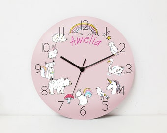 Personalized kids clock, Children's Personalised Animal Clock, Baby's Wall clock, Children's clock, Animals Wall Clock, Your child name gift