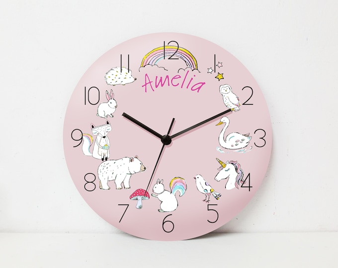 Horloge personnalisée pour enfants, horloge animale personnalisée pour enfants, horloge murale pour bébé, horloge pour enfants, horloge murale pour animaux, cadeau de nom de votre enfant