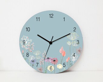 Decorative Bedroom Wall Clock, Wood Wall Clock Modern, Floral Wall Clock, Contemporary Wall Clock Gift, Boho Home Décor Wall Clock