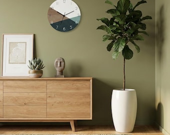 Contemporary Wooden Wall Clock , Round Wall Clock , Scandinavian Large Wall Clock , Silent Boho Wall Clock, Minimalist Design Clock For Home