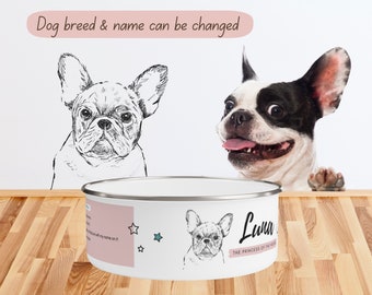 Ciotola per animali personalizzata per Bulldog francese / Ciotola per cani con nome personalizzato / Ciotola smaltata con coperchio / Ciotola da viaggio per acqua o cibo / Regalo per gli amanti dei cani