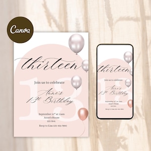 13th birthday invitation Editable  invite digital download invitation 13 year old birthday instant download thirteenth birthday Teens bday