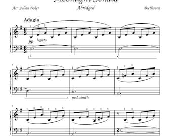 Sonata al chiaro di luna per pianoforte di livello base (livello 2-3).