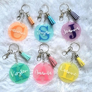 Personalized Glitter Acrylic Keychain: Custom Initial Monogram Bag Charm