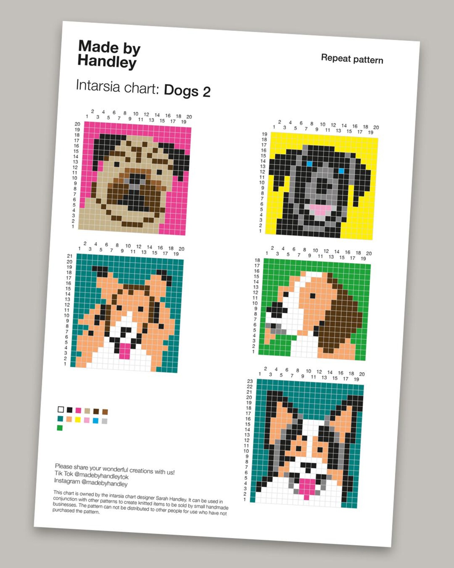Intarsia Graph Intarsia Chart - Dogs 2 - Etsy UK