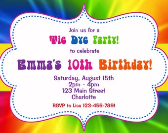 tie dye invitation etsy