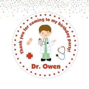 Doctor Birthday Party Sticker Medical Birthday Sticker Doctor Birthday Party Favor Tag Printed on STICKERS OR CARDSTOCK
