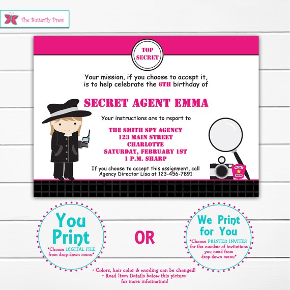 Spy Birthday Party Invitation Spy Party Invitation Spy Party Etsy