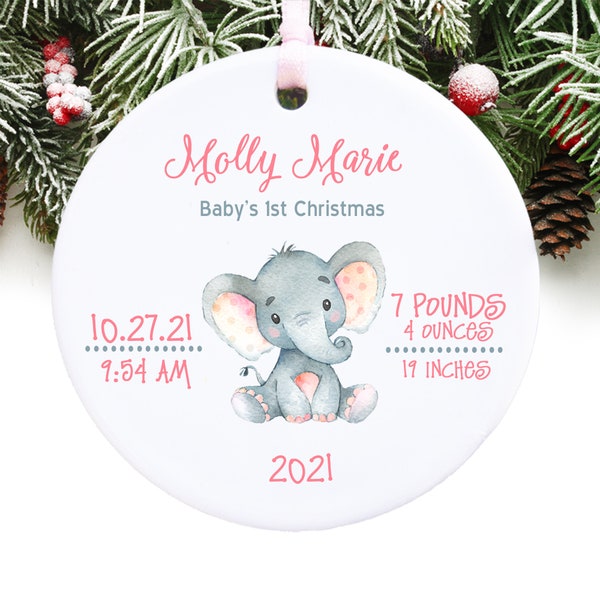 Elephant Christmas Ornament Personalized Baby's First Christmas Ornament Baby Stats Ornament GIFT BOX  Included
