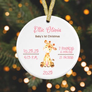 Giraffee Christmas Ornament Personalized Baby&#39;s First Christmas Ornament  Baby Stats Ornament GIFT BOX  Included