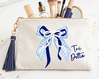 Delta Delta Delta Zippered Bag Personalized Cosmetic Bag Gift for Tri Delta