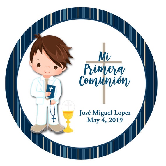 Mi Primera Comunion Sticker First Communion Favor Tag. Holy Communion  Sticker Choose Hair Color and Attire