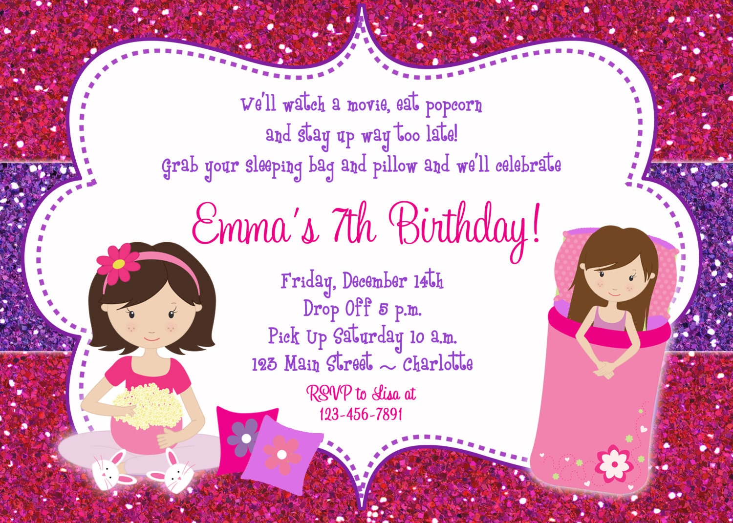 slumber party birthday invitation pajama party sleepover ...
