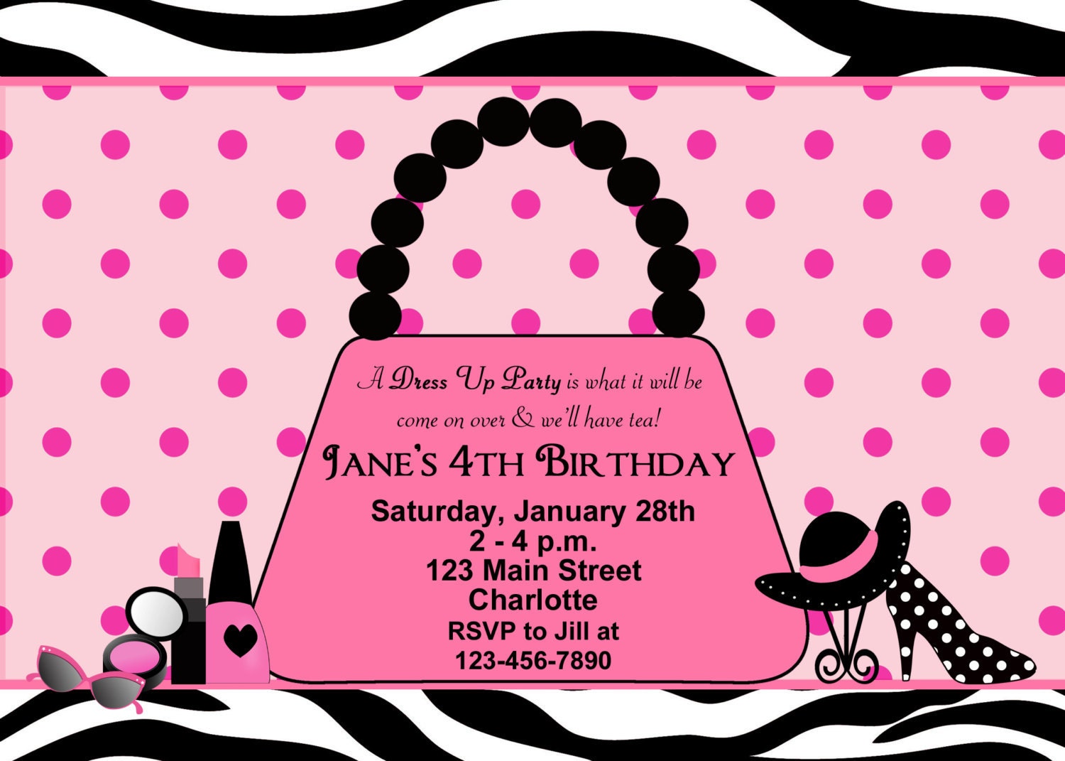 Dress Up Party Birthday Invitation glamour party purse Etsy