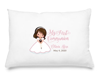 First Communion Personalized Pillow Case First Communion Gift CHOOSE HAIR COLOR