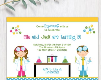 Science Birthday Party Invitation - Science party museum science party Science Invitation Sibling Birthday Twins Birthday