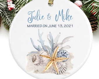 Beach Wedding  Ornament Personalized Christmas Ornament Personalized Keepsake Ornament First Christmas Ornament GIFT BOX  Included