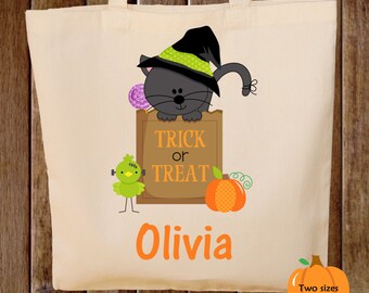 Trick or Treat Bag Kitty Cat Halloween Tote Bag Trick or Treat Bag