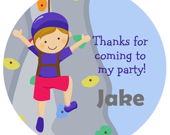 rock climbing birthday party stickers rock climbing birthday party favor tags Printed on STICKERS OR CARDSTOCK