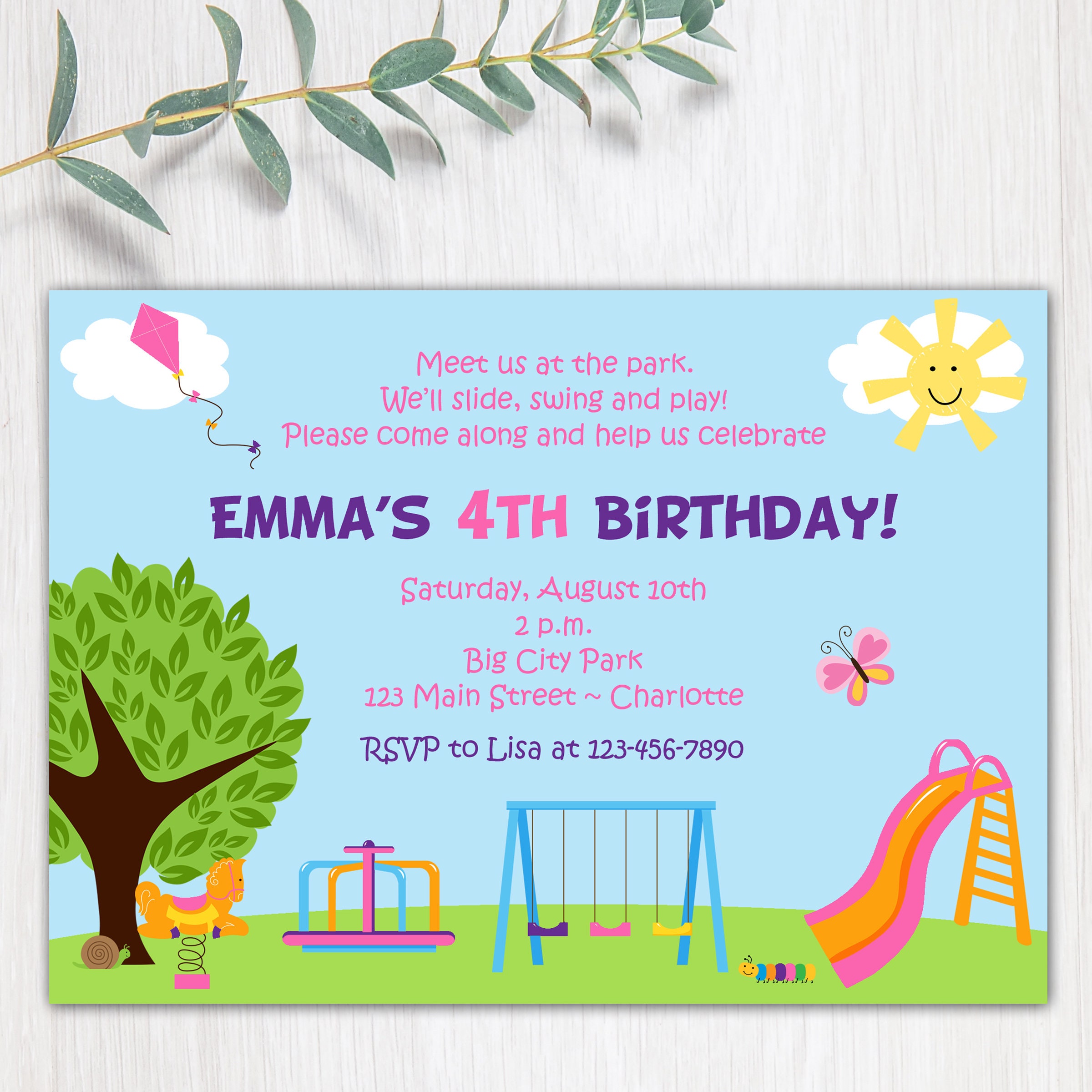 Park Birthday Party Invitation Park Play Party Slide photo picture