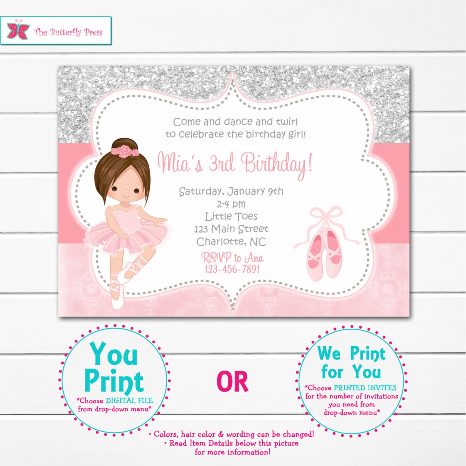 ballet birthday invitation ballet birthday party -- choose girl