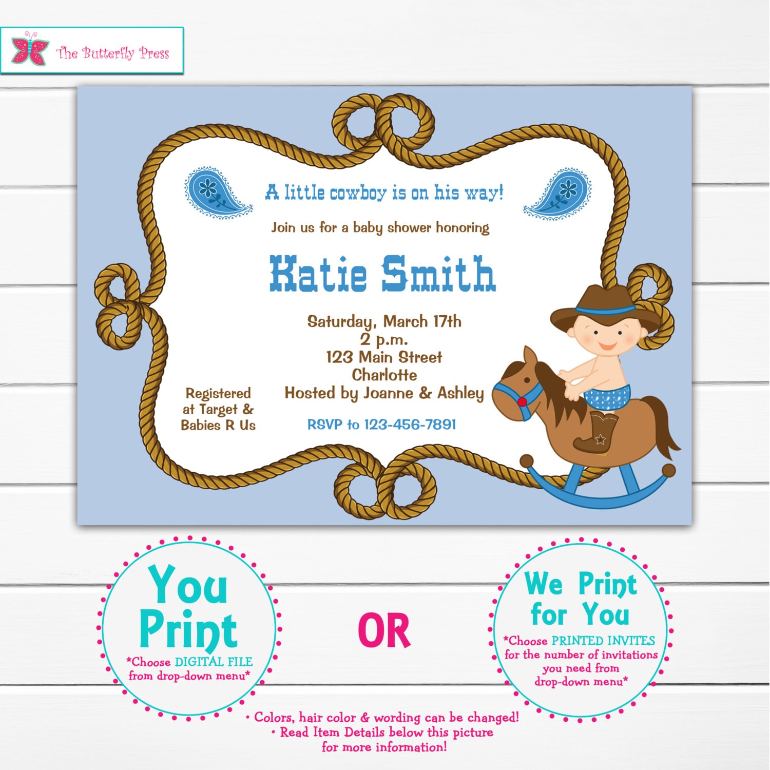 Baby shower invitation baby cowboy boy shower invitation Etsy
