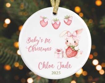 【さくら】 Baby's First Christmas Strawberry Baby 1st Christmas Ornament, Personalized Baby