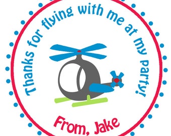 Helicopter Birthday Sticker Helicopter Party Favor Tags  Printed on STICKERS OR CARDSTOCK