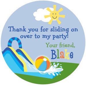 Waterslide party sticker --  pool party -- water slide party -- waterslide party favor tag Printed on STICKERS OR CARDSTOCK