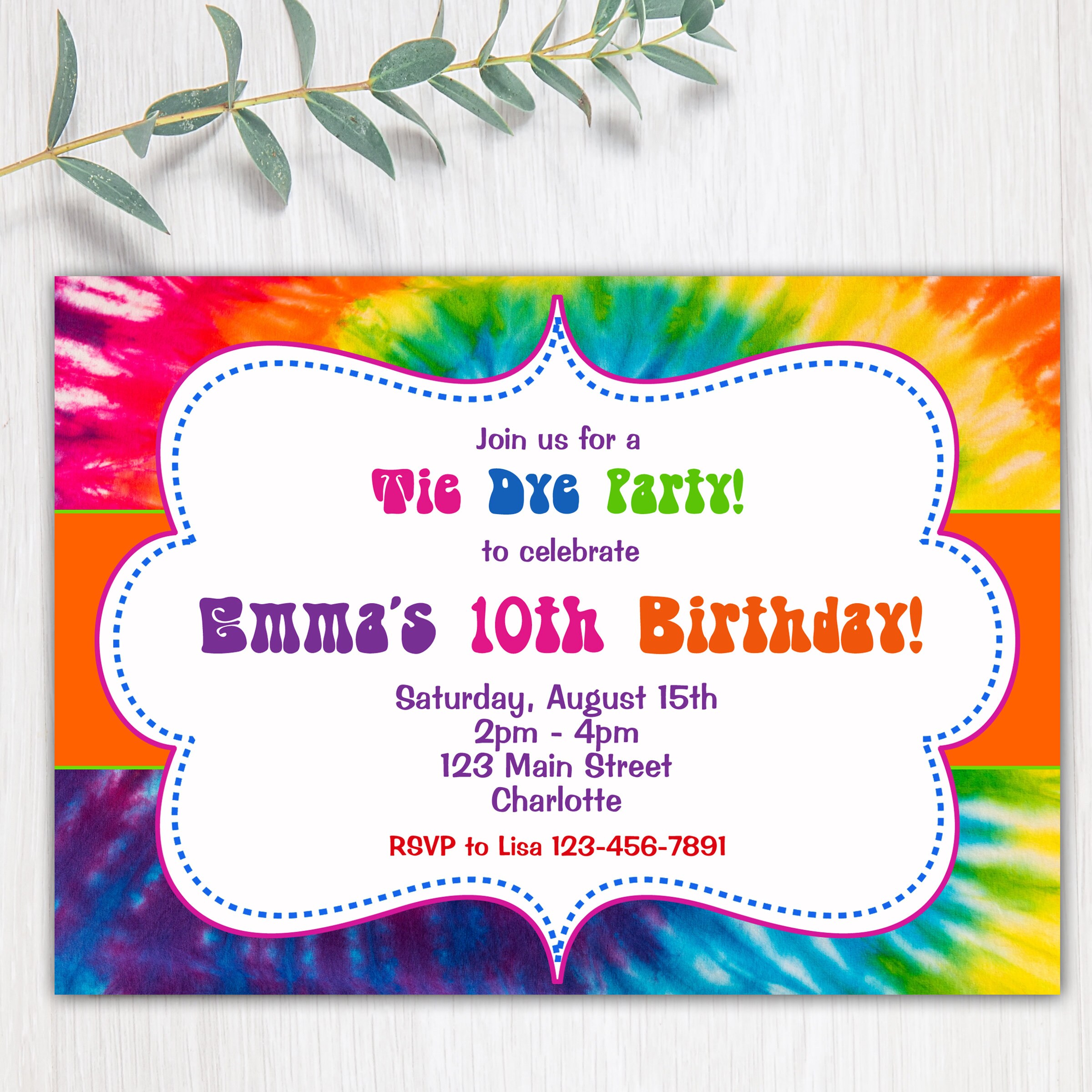 Tie Dye Birthday Party Invitation Tie Dye Party | Etsy