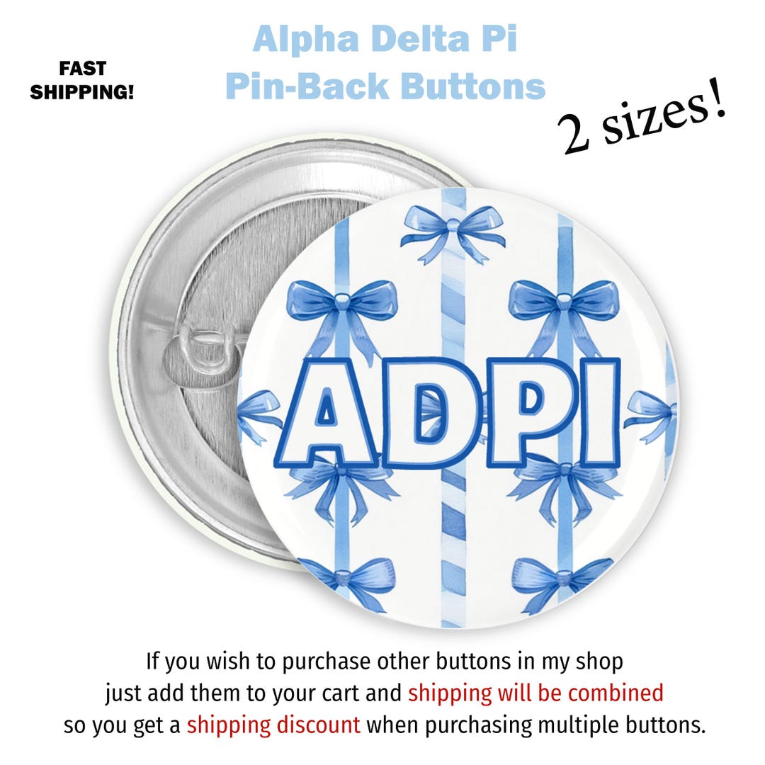 Alpha Delta Pi Pin-back Button ADPI Sorority Game Day Button Blue Bow ...
