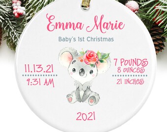 Koala Christmas Ornament Personalized Baby's First Christmas Ornament  Baby Stats Ornament GIFT BOX  Included