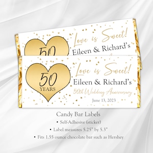 50th Wedding Anniversary Candy Bar Wrapper  50th Wedding Anniversary Party Favor Label  SET OF 10