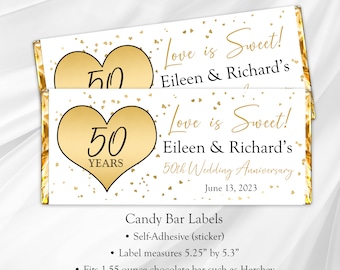 50th Wedding Anniversary Candy Bar Wrapper  50th Wedding Anniversary Party Favor Label  SET OF 10