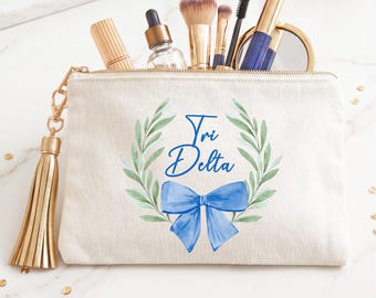 Delta Delta Delta Zippered Bag Personalized Cosmetic Bag Gift for Tri Delta