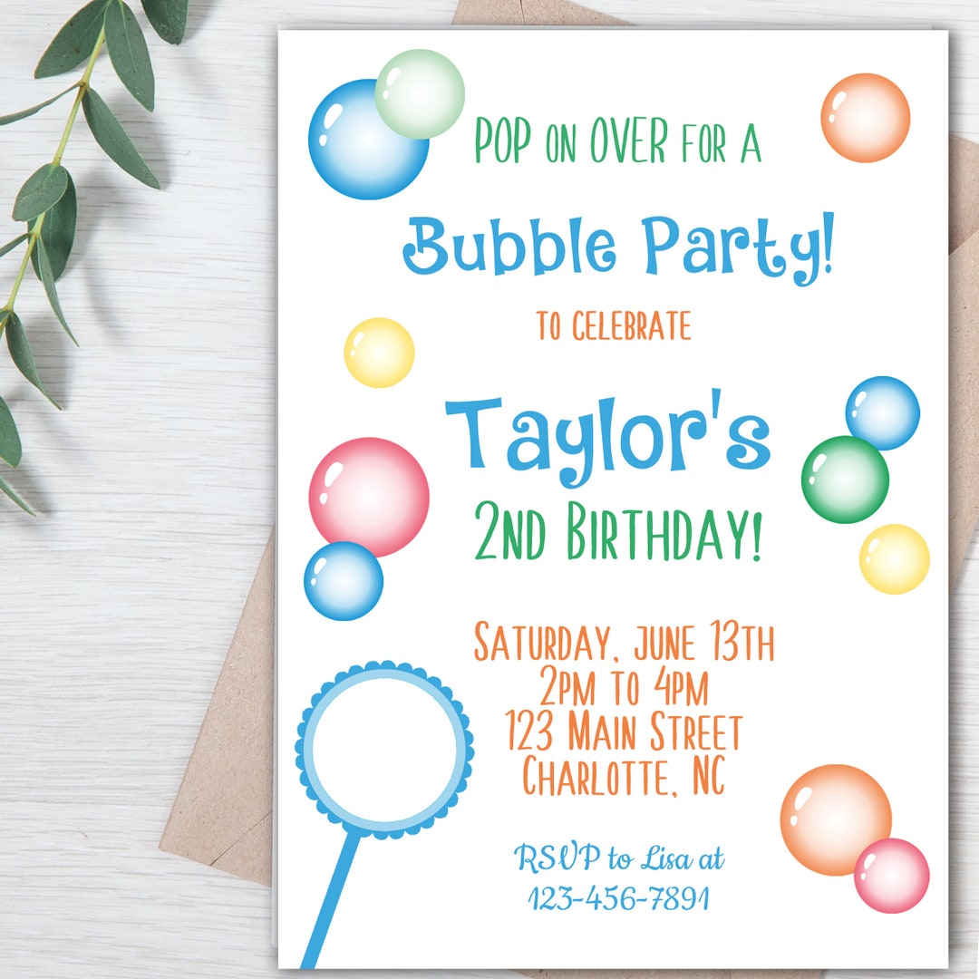 Bubbles Birthday Party Invitation Bubbles Party Invitation Etsy