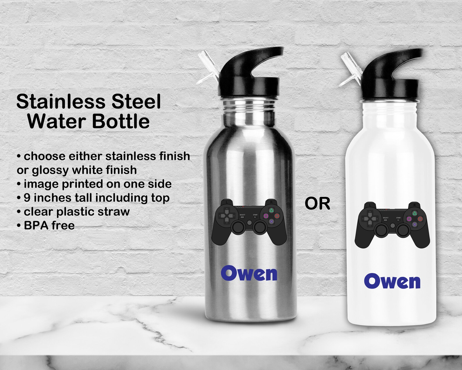 Personalized Water Bottle Video Game Water Bottle Custom Water Etsy