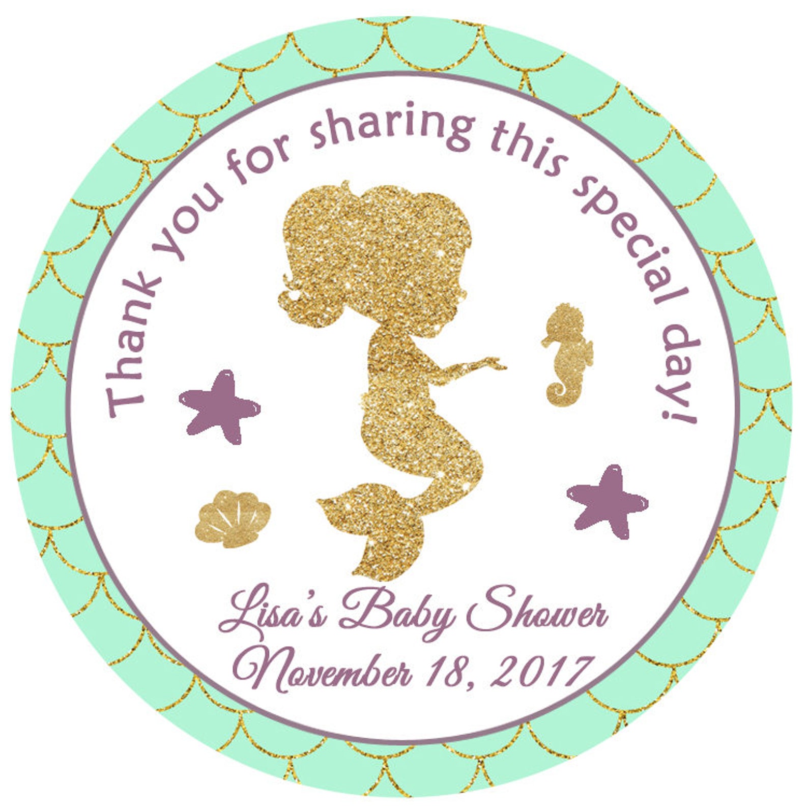 Mermaid Baby Shower Sticker Under the Sea Baby Shower Etsy
