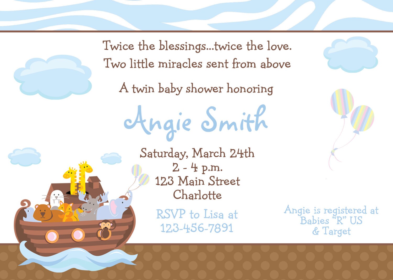 Noah's Ark Baby shower invitation twins baby shower | Etsy