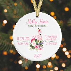 Personalized Christmas Ornament Personalized Baby&#39;s First Christmas Ornament Flamingo Ornament GIFT BOX  Included