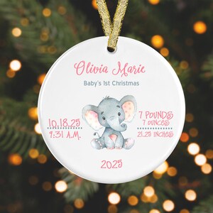 Elephant Christmas Ornament Personalized Baby's First Christmas Ornament Baby Stats Ornament GIFT BOX  Included