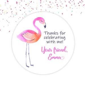 Flamingo Sticker Flamingo  Birthday Party Sticker Flamingo Favor Tag Printed on STICKERS OR CARDSTOCK
