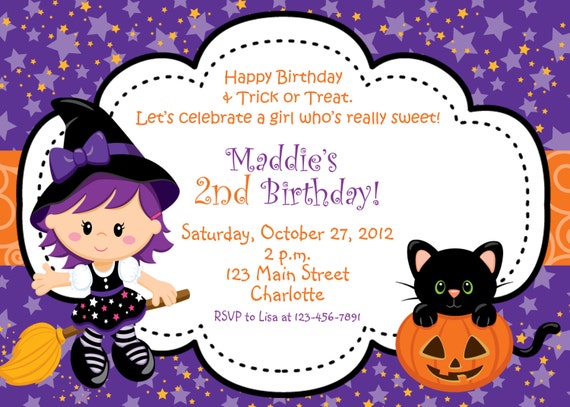 Halloween Party Invitation Purple Witch Halloween Etsy Halloween Party Invitation Purple Witch Halloween Etsy