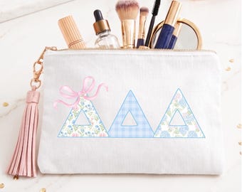 Delta Delta Delta Zippered Bag Personalized Cosmetic Bag Gift for Tri Delta