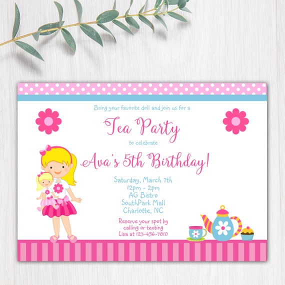 Dolly and Me Tea Party Birthday Invitation Tea Party Etsy